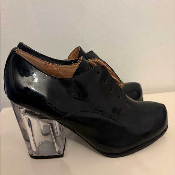 Jeffrey Campbell Shoes - Jeffrey Campbell Black Patent Leather Heels with Clear Block Heel